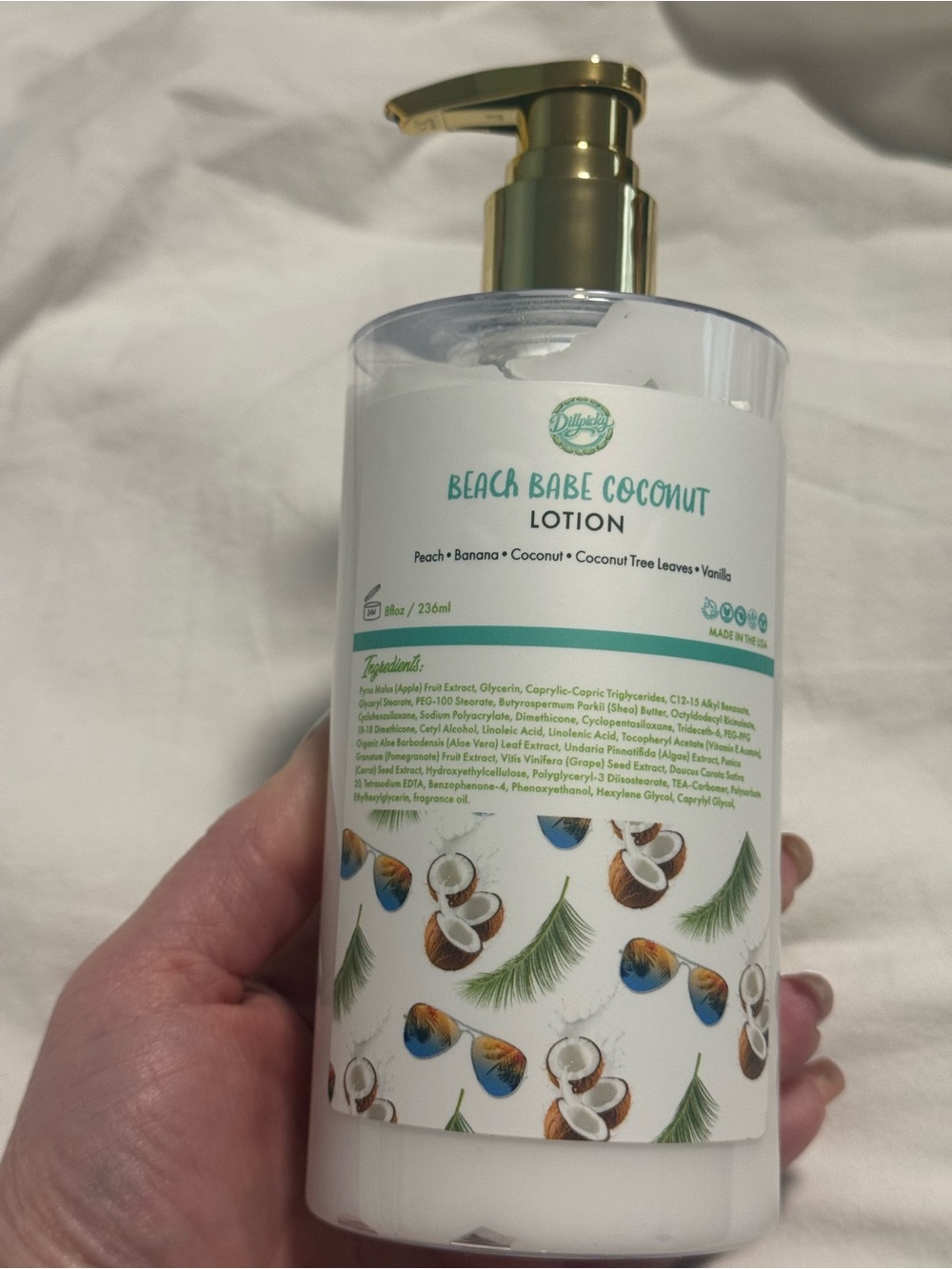 Aminnah/Dillpicky collab “Beach Babe” Coconut Lotion.